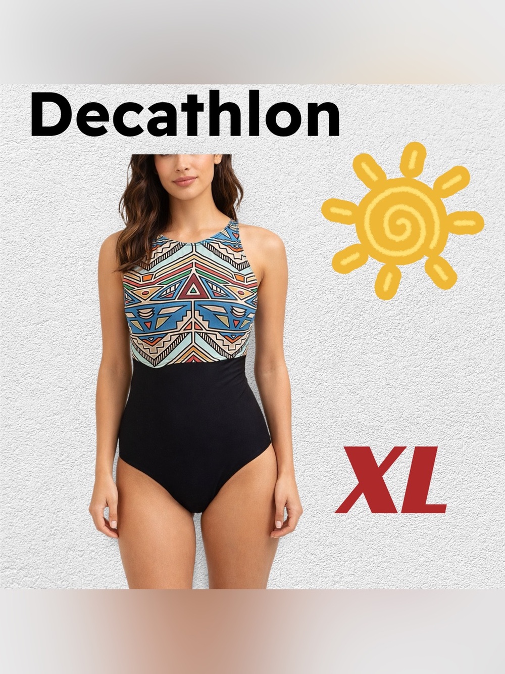 🇫🇷👍GUC DECATHLON | XL | Black Active 1-piece Swimsuit high neck & X back